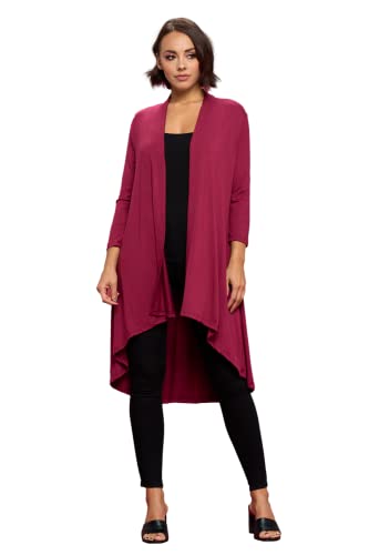 Image of Women's 3 /4 Sleeve Soft Open Front Casual Flowy Long Viscose Made from Bamboo Cardigan