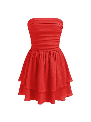 Image of CIDER Women's Summer Cocktail Dress - Tube Ruched Ruffle Mini Dress | Strapless, Country Concert, Western Cowgirl Outfits