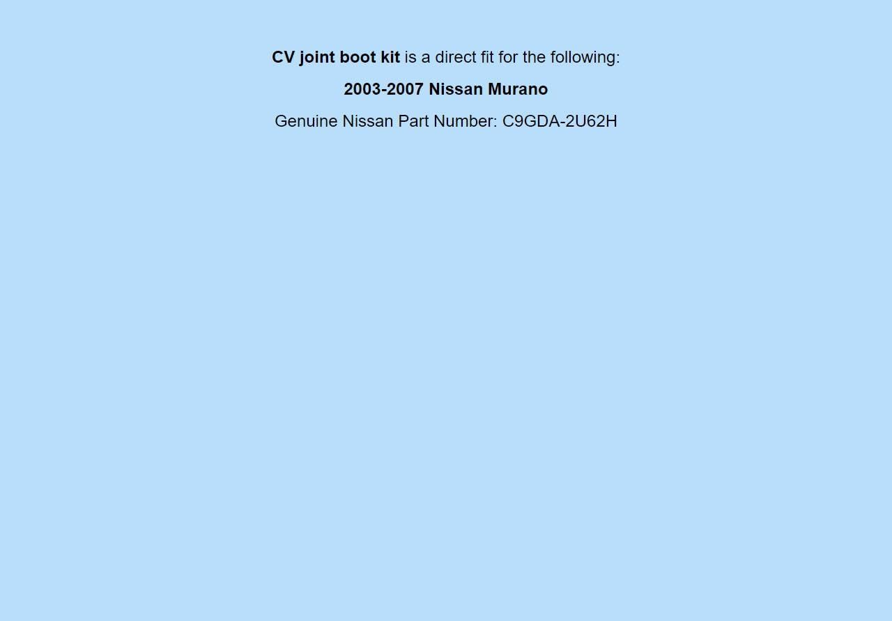 Genuine OEM 2003-2007 For Nissan Murano CV Joint Boot Kit C9GDA-2U62H C9GDA2U62H