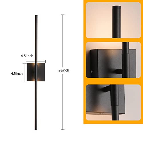 Image of KUZZULL Wall Sconces Set of Two Matte Black Wall Light Fixtures Wall Lamp with Led 3000K 12W Sconces Wall Lighting Wall Lights Sconces Wall Decor Set of 2 Black Wall Sconce Wall Lamps for Bedrooms