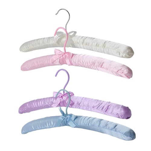 MUSISALY Perchas Antideslizantes Acolchadas de Seda para Ropa 4 Unidades Multicolor Beige Rosa Morado Claro Azul Claro sin Dejar Marcas Ideales para Ropa Delicada y Armarios