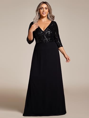Ever-Pretty Women's Plus Size V-Neck Sparkle Sequins Chiffon 3/4 Sleevess Formal Dresses 0751-PZ4