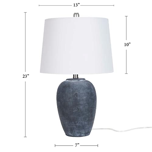 Image of Nourison Home 23 inch Black Vintage Distressed Ceramic Pot Table Lamp for Bedroom, Living Room, End Table, with White Tapered Drum Shade