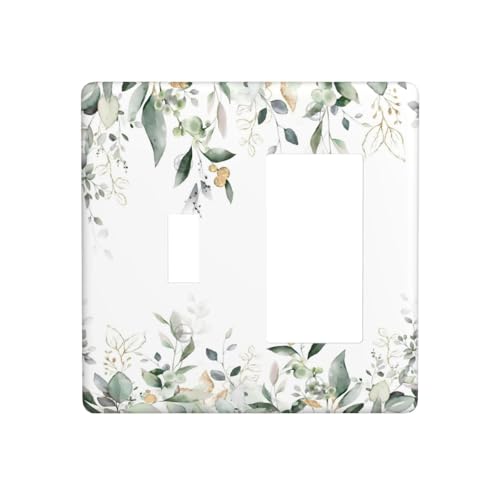 Decorative Outlet Covers Rustic Ink Green Eucalyptus Leaves Sage leaf 2 Gang Outlet Cover Wall Plate Single Toggle Rocker Light Switch Cover Plate Switch Plate Covers for Bedroom Decor