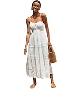ABEWIP Women’s Casual Boho Floral Lace V-Neck Dress Spaghetti Straps Cocktail Maxi Dress Bridesma...