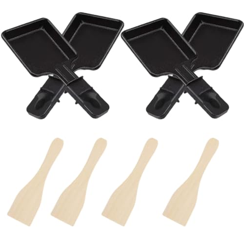 Juego de 4 sartenes antiadherentes para raclette, diseño ergonómico y fácil de limpiar