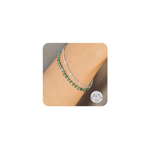 Adramata Pulsera de Plata de Ley 925 con Cierre para Mujer Pulseras de Piedra Natural Pulseras de Cuentas Ajustables Chapadas en Oro Pulseras Boho de Cristal Regalo para Mujer