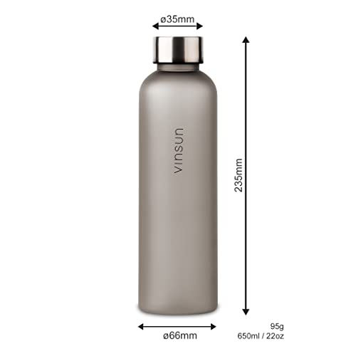 VINSUN Water Bottle 650ml Grey, Leak-proof Water Flask, BPA free, Eco-friendly, Tritan, Reusable Drinks Bottle for Sports Gym - Image 3