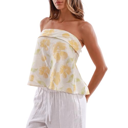 Amazhiyu Women's 100% Linen Tube Tops Casual Summer Sleeveless Back-tie Boho Blouse2