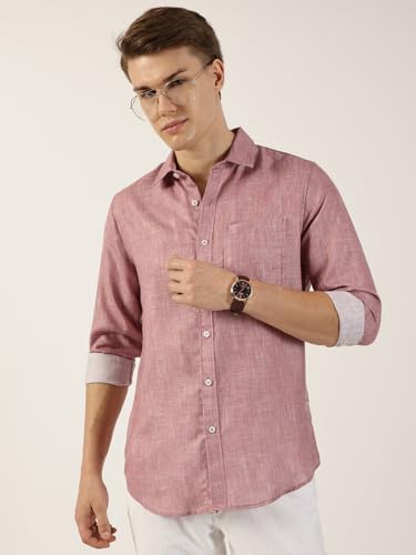 Image of Thomas Scott Men's | Printed | Textured Fabric | Full Sleeve | Regular Fit | Linen Blend | Single Pocket | Spread Collar | Casual Shirt