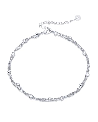 Image of PAVOI 14K Gold Plated Anklet for Women - Trendy Link Chain Ankle Bracelet Summer Jewelry - Boho Dainty Anklets with Cubic Zirconia, Beaded, Evil Eye, Star, Station, Pearls Adjustable Gold Jewelry