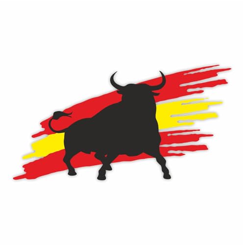 Pegatina vehículo bandera toro I 10 cm grande I pegatina para coche portátil scooter España toro resistente a los rayos UV y a la intemperie I...