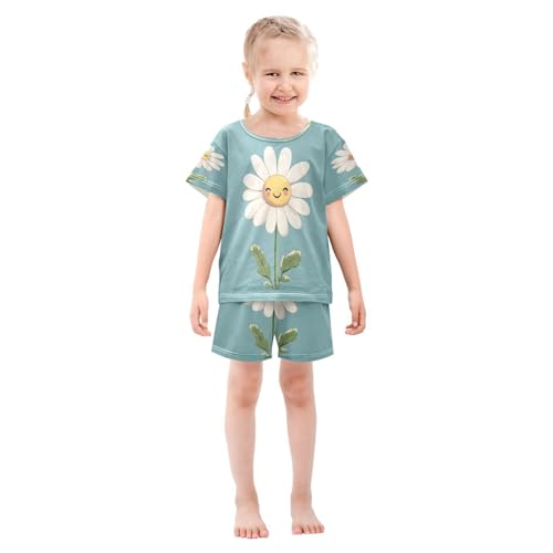senya Short Sleeve Pajamas Sets Summer Cotton Sleepwear White Smile Daisy3