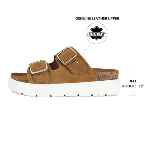 Image of Genuine Leather Platform Sandals for Women Comfortable Summer Beach Slides Sandals with Double Adjustable Buckle