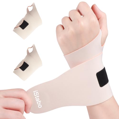 iStabo 2 Pack Wrist Brace Support for Carpal Tunnel Pain Relief, Ultra Thin Elastic for Tear, Ulnar Wrist wraps Repetitive Wrist Use Injury, Fit Left or Right Hand, Small and Medium Hands Sizes