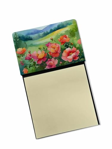Caroline's Treasures Iowa Wild Prairie Roses in Watercolor Sticky Note Holder Refillable Dispenser Self-Sticky Note Pads, Memo Pads Blank Desk Accessories