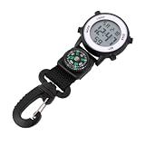 yeeplant Orologio a moschettone con bussola, quadrante retroilluminato da 4,1 cm, movimento al quarzo impermeabile, per escursionismo/campeggio