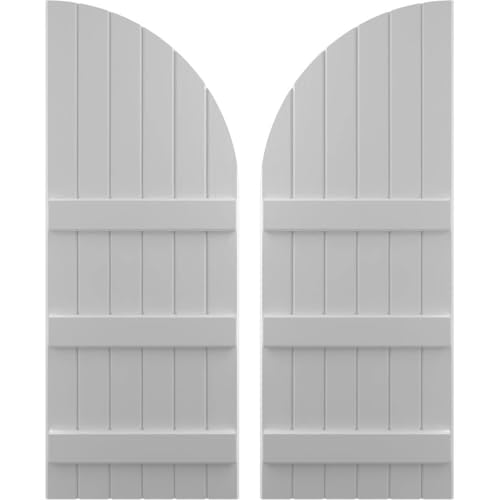 Ekena Millwork ARW401BQ621X41PRH Americraft Six 3 Exterior Real Wood Joined Board-n-Batten Shutters w/Arch Top (Per Pair), 41-in. H, Primed