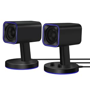 SW202 2.25“ Computer Gaming PC Speakers – 24W Fiberglass Speaker Unit – Built-in 16bit DAC Dynamic 3D Surround Sound – Bluetooth 5.2 USB Aux Inputs – RGB Backlit (Pair, Black)
