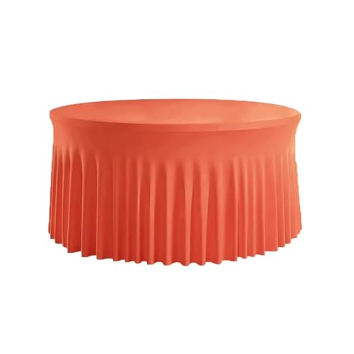 Nappe ronde plissée 5FT orange en élasthanne avec jupe de table de banquet