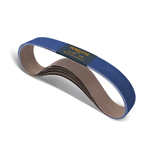 POWERTEC 2x42 Zirconia Sanding Belts 6PK 120 Grit 2 x 42 Sanding Belts for 2x42 Belt Sander Grinder Belt and Disc Sander Knife Making Woodworking Metal Working (424212Z-6)