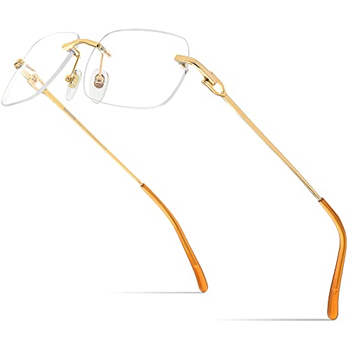 Image of HEPIDEM Vintage Style Rimless Rectangular Metal Eyeglasses for Men,New Frameless Square Optical Glasses Frame