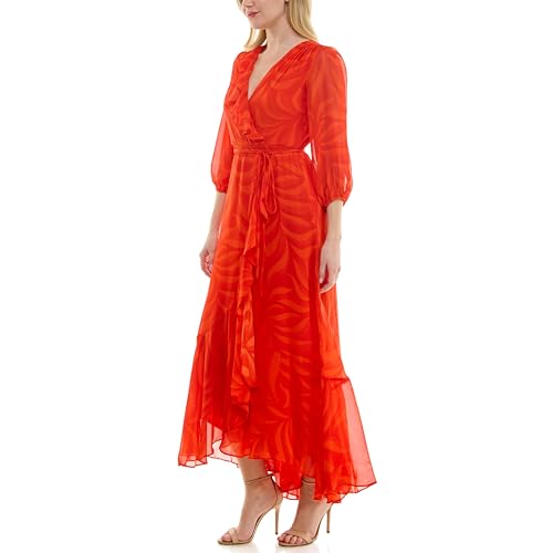 Image of Maison Tara Women's V-Neck Ruffle Faux Wrap Maxi Dress