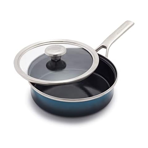 Merten & Storck European Crafted Steel Core Enameled Cookware, 1.9QT Saute Pan Jumbo Cooker with Lid, Induction, PFAS & PTFE Free, Dishwasher Safe, Oven & Broiler Safe, Aegean Teal Cover