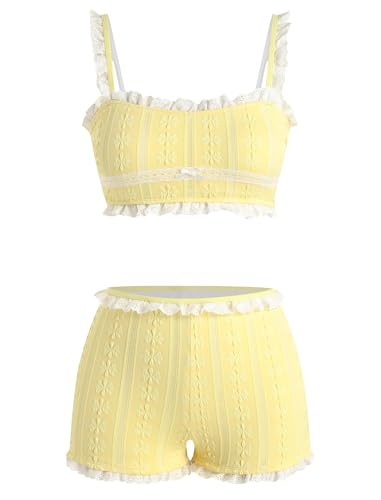 Image of ZAFUL Womens High Waisted Bikini Sets 2 Piece Plaid Ruffle Swimsuits Back Strap Top with High Waisted Shorts Bathing Suit