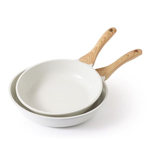 SENSARTE Nonstick Frying Pan Skillets, White Ceramic Coating Omelette Pans, Healthy Cookware Chef's Pan, Free of Intentionally Added PTFE & PFAS (10+12 Inch)