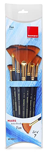Image of Isomars Fan Paint Brush Set - Set of 7 Artist Brushes with Wooden Handles for Acrylic, Watercolor, Oil & Blending - Ideal for Textures, Shading & Special Effects