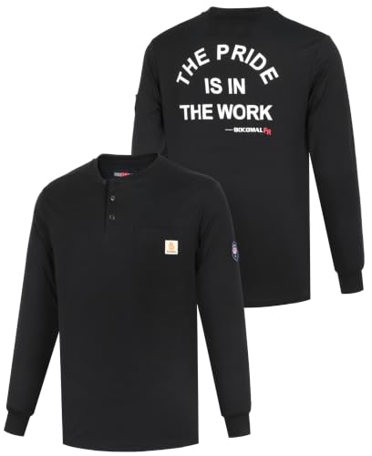 Image of BOCOMAL FR Shirts Long Sleeve Henley 5.5oz Lightweight Flame Resistant CAT2