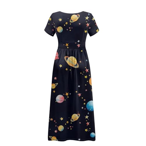 Image of Women's Fall Summer Short Sleeve Ankle Length V-Neck Party Dress with Pockets Size S-3XL