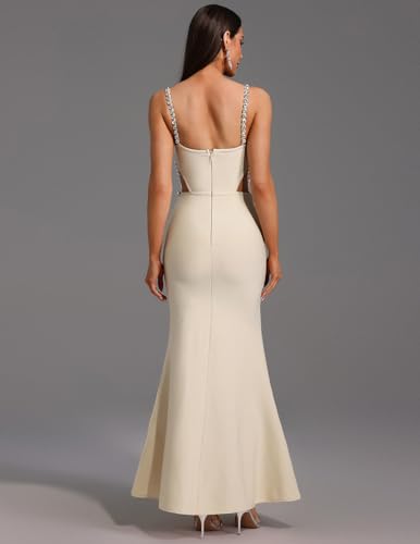 BELLA BARNETT Elegant White Mermaid Cocktail Dress Sophisticated Spaghetti Strap Formal3