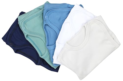 TupTam Unisex Baby Wickelshirt Langarm 5er Pack, Farbe: Hellbeige Weiß Dunkelgrün Jeans Dunkelblau, Größe: 62