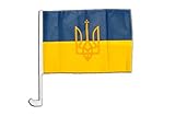 Maße: ca 30 x 43 cm (Flagge) Autofahne Autoflagge Ukraine mit Wappen - 30 x 40 cm