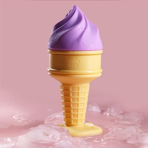 Image of Smily Mia Baby Fruit Food Feeder & Freezer Teether Combo, ICY Bite Ice Cream Teether for Baby Cooling Relief, BPA Free Silicone Feeder for Safe Infant Self Feeding, 3 Month+,Purple