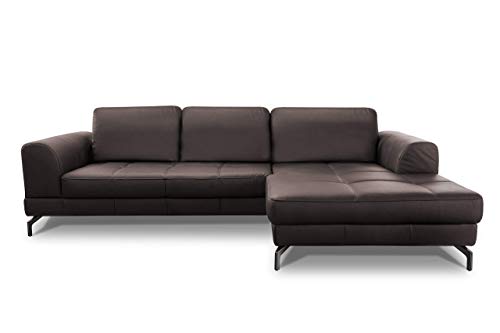 CAVADORE Ledergarnitur Benda / Großes Ecksofa mit XL-Longchair rechts & Federkern / Inkl. Sitztiefenverstellung / 284 x 87 x 175 / Echtleder: braun