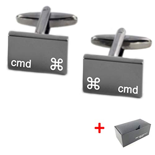 Herren Manschettenknöpfe Apple CMD Command Computer-Tastatur mit schöner Geschenk-Box Aufbewahrungsbox - Apple-Taste Anthrazit Schwarz Edelstahl Messing hochwertig - MIND CARE ESSENTIALS