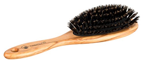 Haarbürste aus edlem Olivenholz mit Naturborsten auf Pneumatikkissen - Hergestellt in Deutschland