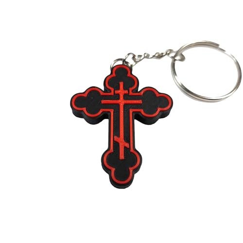 Hill Country Vinyl Orthodox Christian 3-Bar Cross Keychain (Black &