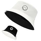 Unisex Bucket Hats Beach Summer Sun Hat with UV Protection for Women Men White-Black SmileyWorld®