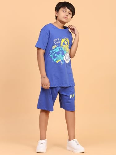 Image of Boys Halfsleeves Cotton Solid /Printed T-Shirt & Shorts Summer Co-ord Set /Clothing Set /Casual wear