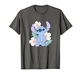 Disney Lilo & Stitch Cute Face Hawaiian Flowers Portrait T-Shirt