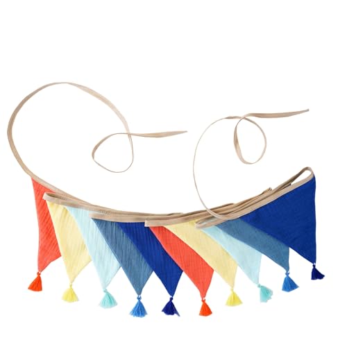 Banderines triangulares de crepé de algodón para habitación infantil, fiesta de cumpleaños, decoración de techo, telón de fondo, color caramelo, banderines de fiesta de cumpleaños de bebé