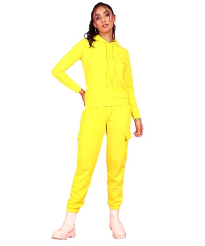 Image of POPWINGS Casual Self Design Solid Sweatshirt and Joggers Co-Ords Set for Women | Trendy Stylish Top and Bottom Set for Women | Women Hooded Sweatshirt and Joggers Set | Women Co Ords Set Summer Wear