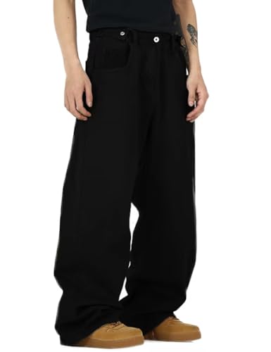 Nutriangee Men's Y2k Hip Hop Baggy Jeans Wide Leg Denim Pants Casual Loose Fit Streetwear Denim Pants