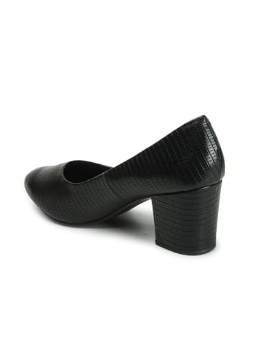 Image of Carlton London Women's Textured Round Toe Block Heel Pumps