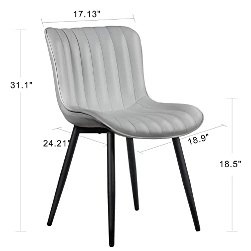 Younuoke Dining Chairs Set Of 2 Upholstered Mid Century Modern Chair Armless Faux Leather Accent Chairs With Backrest Metal Legs And Adjustable Feet For Kitchen Living Room Bedrooms Grey #TOP1