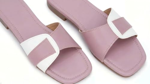 Image of Women's Square Toe Buckle Strap Flat Slides